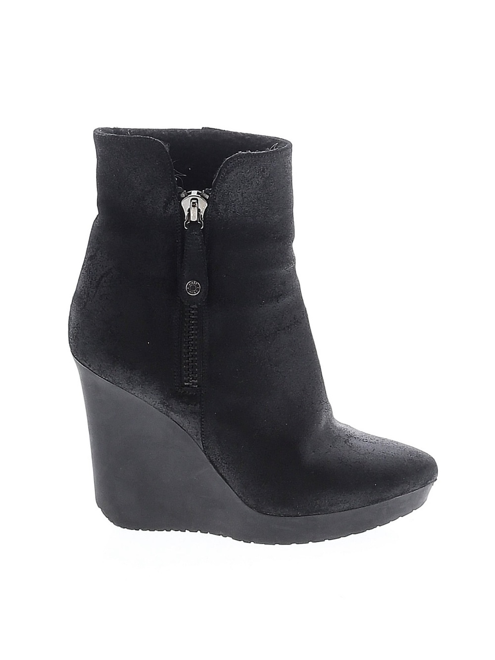 Jimmy Choo Black Suede Wedge Ankle Bootie with Side Zip